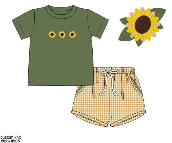 Busy Bee Smocks Sunflowers jongens shortie set 18M tricot