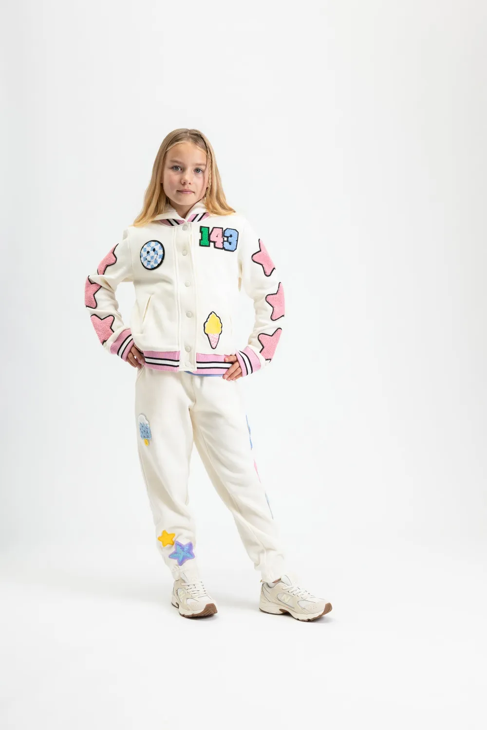 4President Angel hoodie cream meisjes teddyfleece