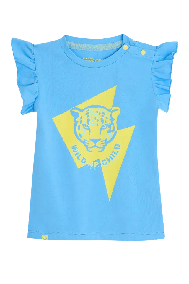 4PRESIDENT Rey t-shirt light blue ruches katoen