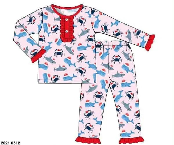 Busy Bee Smocks Coastal Christmas pyjama meisjes 2-delig
