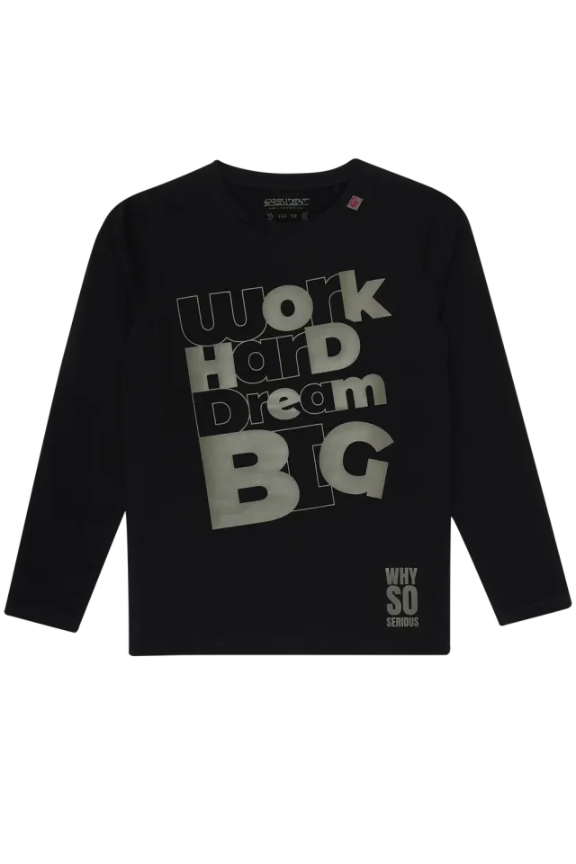 4President Gatlin Black jongensshirt zwart katoen