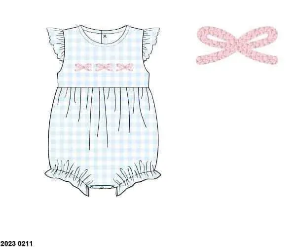 Busy Bee Smocks French Knot Blues romper meisjes NB defect B