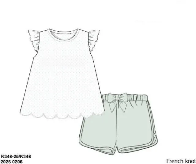 Neutral French Knot meisjesset maat 2T salie