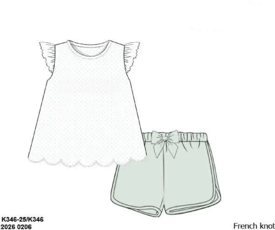 Neutral French Knot meisjesset maat 2T salie