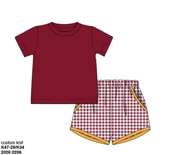 Busy Bee Smocks Garnet Knit Shortie jongensset 3T geborduurd