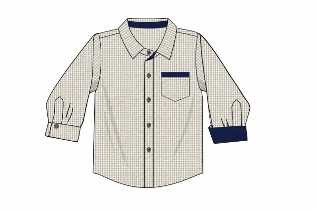 Busy Bee Smocks Navy Tan Gingham jongens overhemd ruit