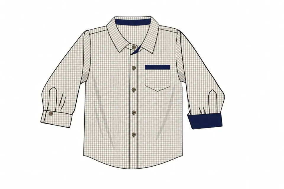 Busy Bee Smocks Navy Tan Gingham jongens overhemd ruit