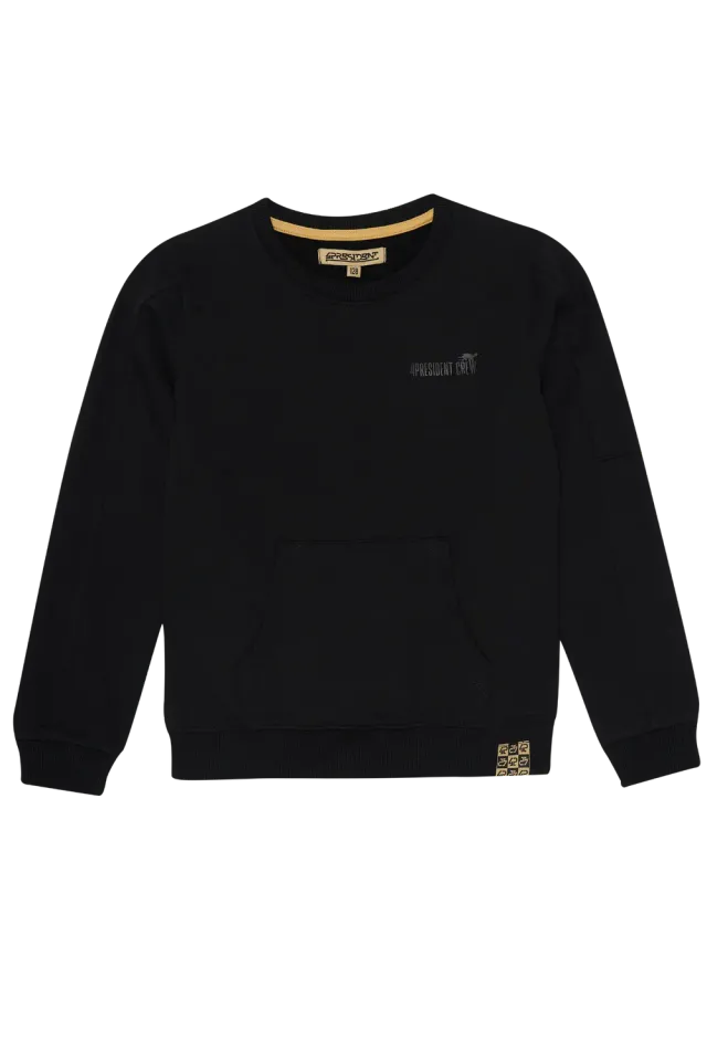 4President Arie Black sweater jongens zwart katoen