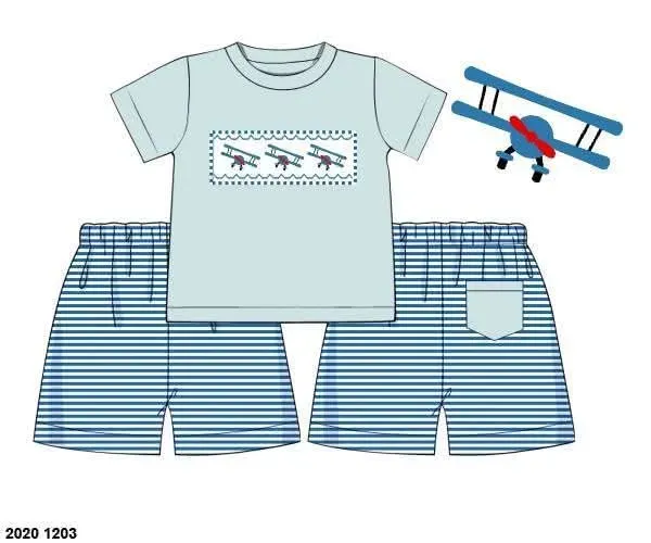 Busy Bee Smocks Boys Only Airplane shortset jongens