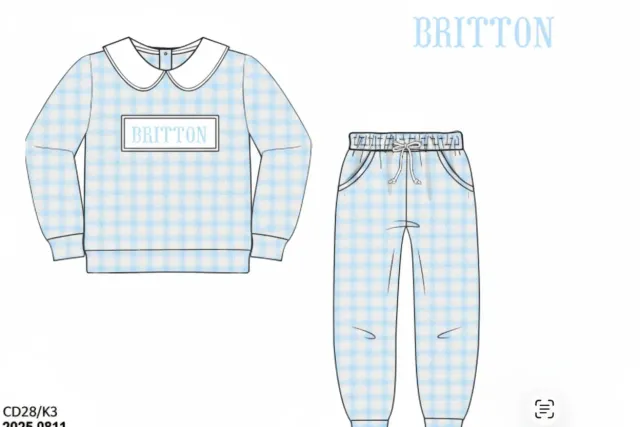 Busy Bee Smocks Gingham Name Smocks jogger set Britton 4T katoen