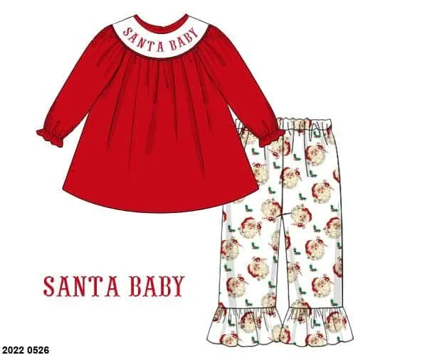 Busy Bee Smocks Vintage Santa meisjes broekset tricot met naam