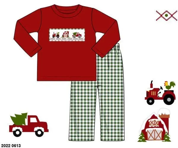 Busy Bee Smocks Smocked Farm broekset 6 kerst geborduurd