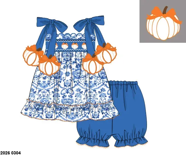 Busy Bee Smocks Chinoiserie Pumpkins set 18M bubble