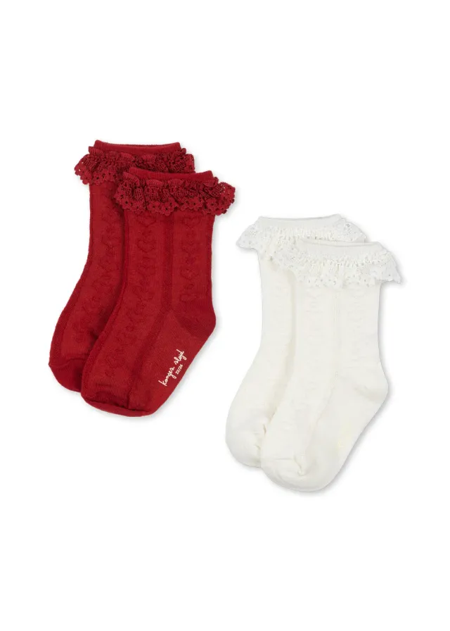 Konges Sløjd 2 Pack Sokken Rood Wit 2 Paar Ruches