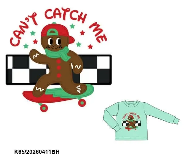 Busy Bee Smocks Can't Catch Me kerstshirt jongens 4T