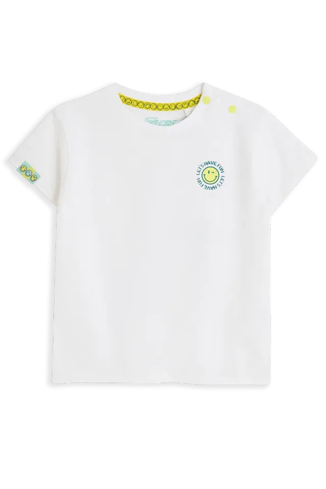 4President Peyton T-shirt wit jongens met knoopjes