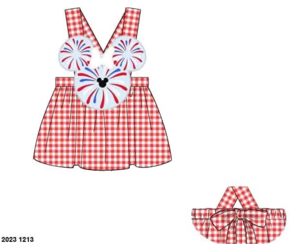 Busy Bee Smocks Patriotic shirt vuurwerk muis 12M geborduurd