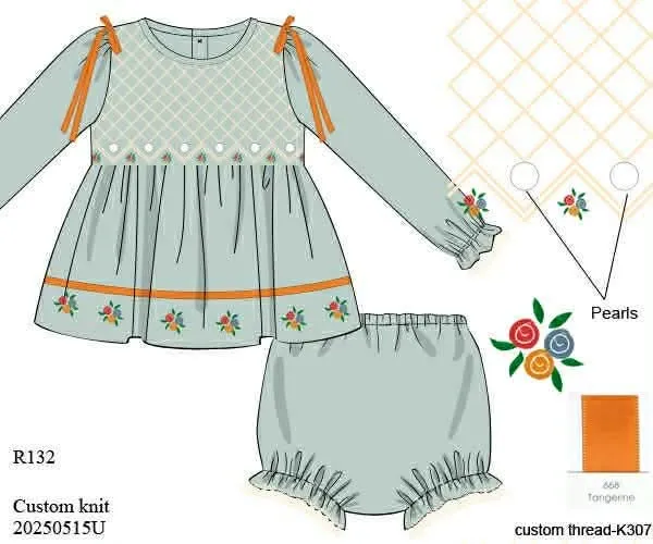 Busy Bee Smocks Fall Heirloom Bloomer Set meisjes 18M