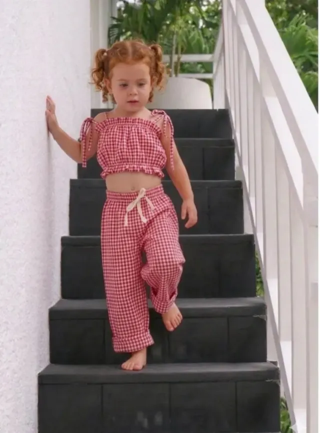 Louloúdi Vichy babybroek ruit katoen rood 86/92