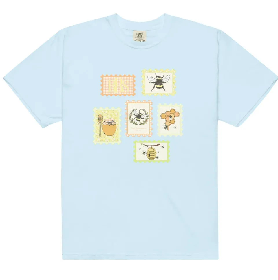 Busy Bee Smocks Front Stamp T-shirt chambray volwassen M