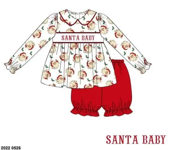 Busy Bee Smocks Vintage Santa bloomerset kerst meisjes