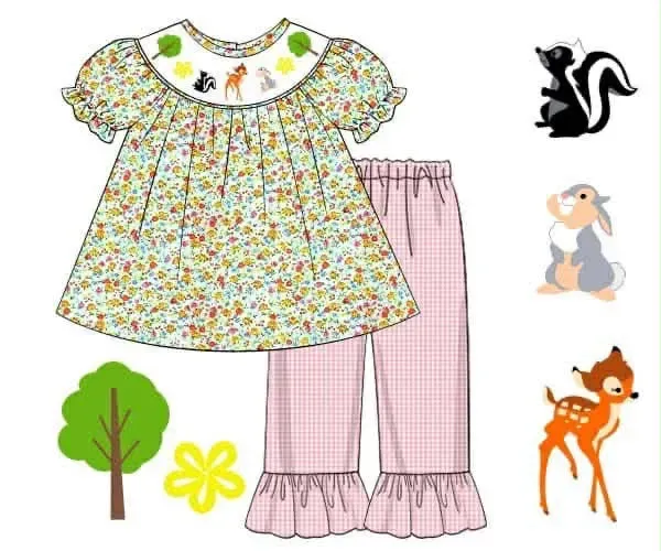Busy Bee Smocks Woodland Friends broekset meisjes