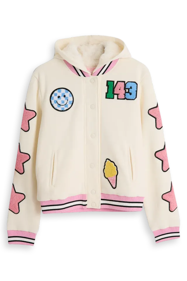 4President Angel hoodie cream meisjes teddyfleece