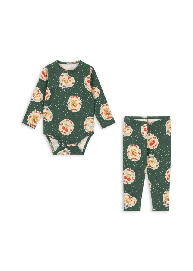Konges Sløjd Basic Romper Broek Set deer diary green biokatoen