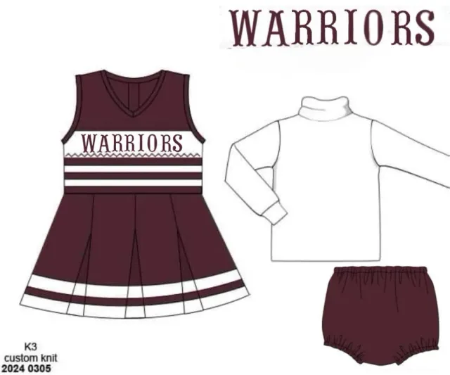 Busy Bee Smocks Team Spirit Warriors cheer set meisjes maat 6