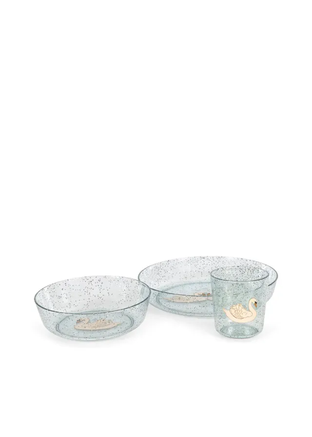 Konges Sløjd Sparkly kinderservies swan blue 3-delig glitter