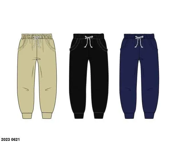 Busy Bee Smocks Girls 3pc joggers zwart beige navy