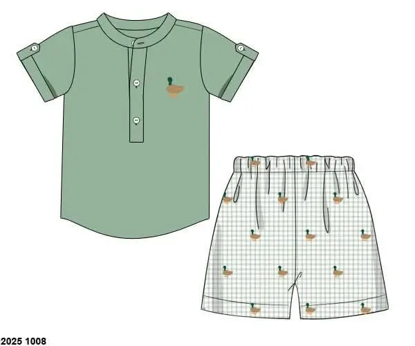 Busy Bee Smocks Boys Only Mallard shortset geborduurd zomer