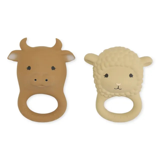 Konges Sløjd Bijtring 2-pack Sheep Cow natuurrubber