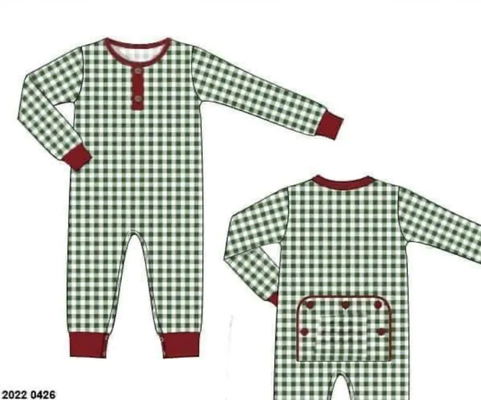 Busy Bee Smocks Green Gingham Garnet loungepak 3M gebreid