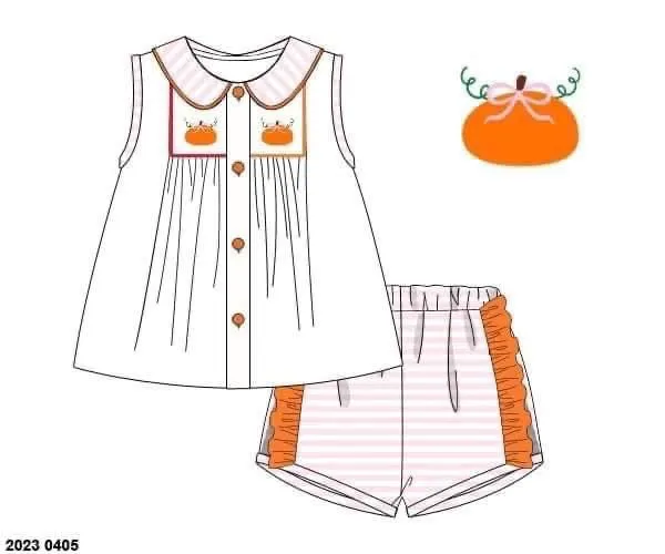 Simple Pumpkins gesmokte shortieset meisjes herfst