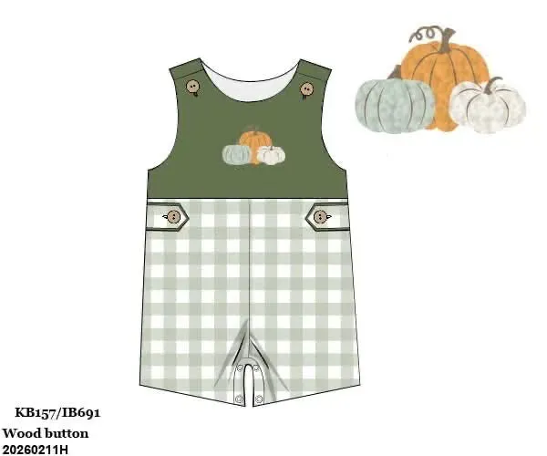 Busy Bee Smocks French Knot Pumpkins shortall jongens oranje