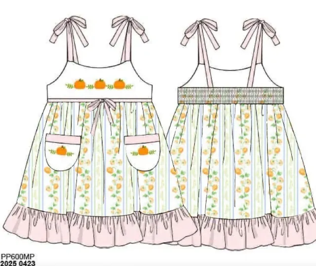 Busy Bee Smocks Pumpkin Vines jurk 2T meisjes herfst
