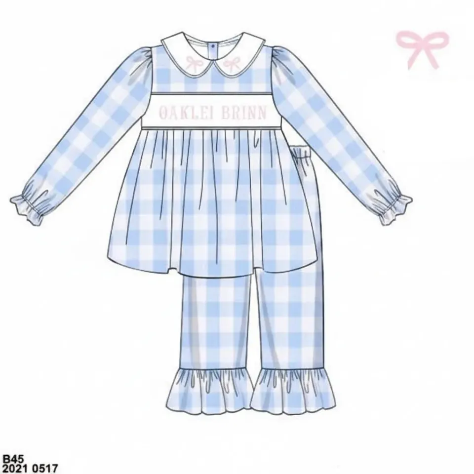 Busy Bee Smocks Oaklei Brinn broekset blauw geruit 12M