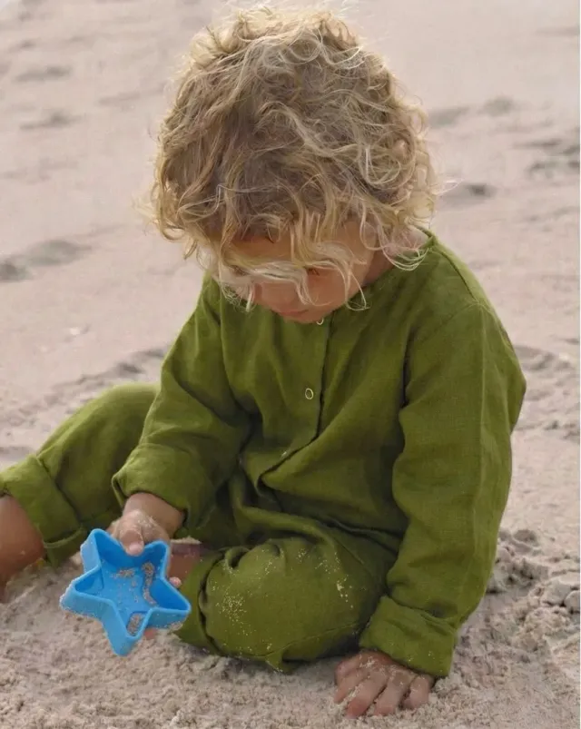 Louloúdi Mex linnen onesie groen 50/56 ademend