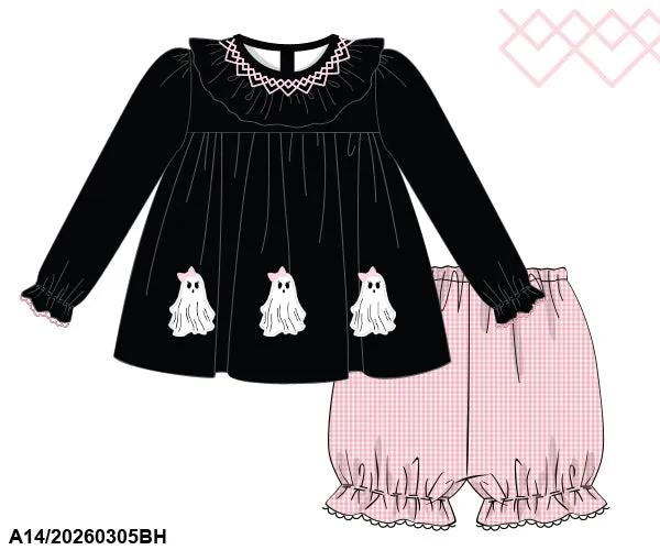 Busy Bee Smocks Gingham Ghost shortset 12M meisjes