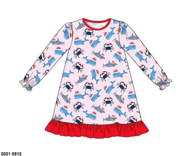Busy Bee Smocks Coastal Christmas nachtjapon gebreid maat 2T