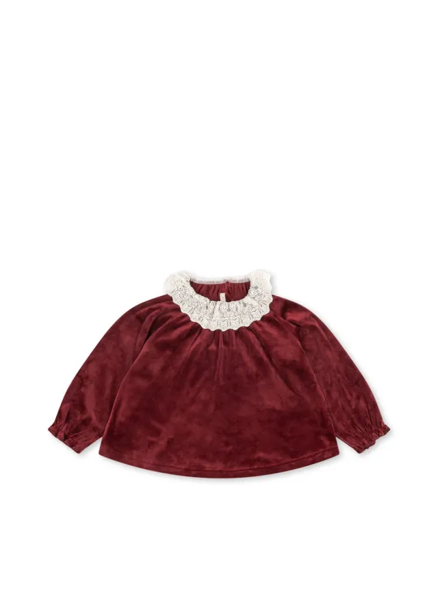 Konges Sløjd Venola blouse red dahlia velours kanten kraag