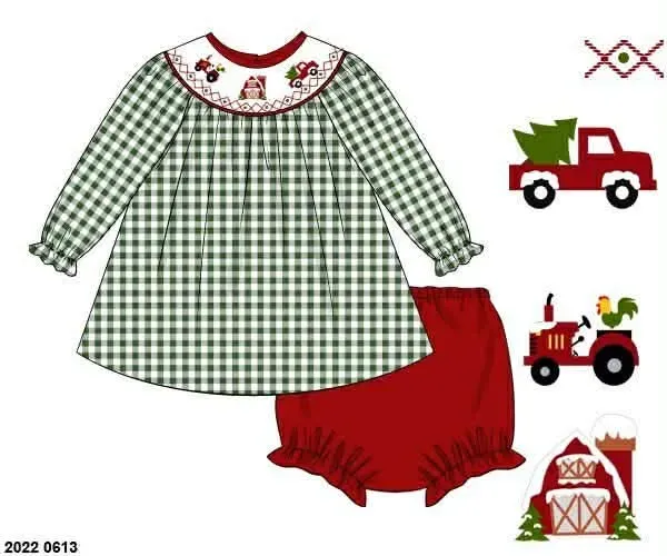 Busy Bee Smocks Smocked Farm Girls bloomer set 9M kerst