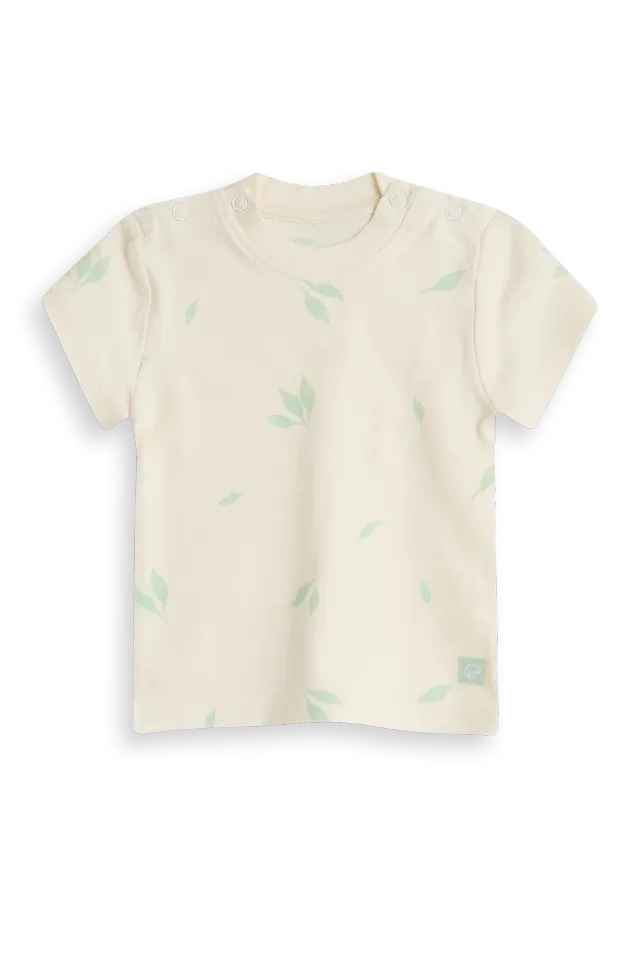 4President Milan T-shirt gardenia bladerprint katoen