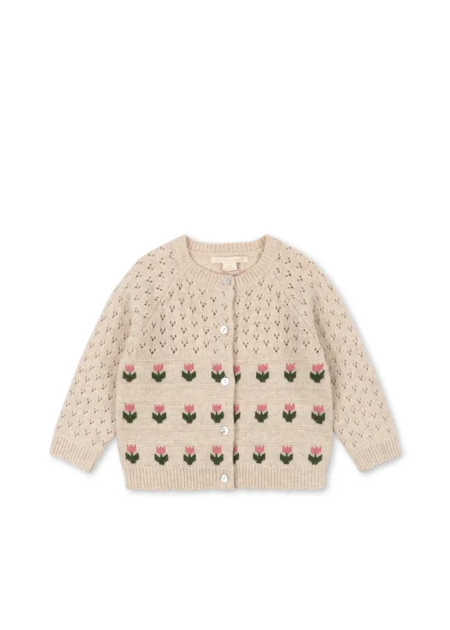 Konges Sløjd Belle cardigan cream tulips wolmix