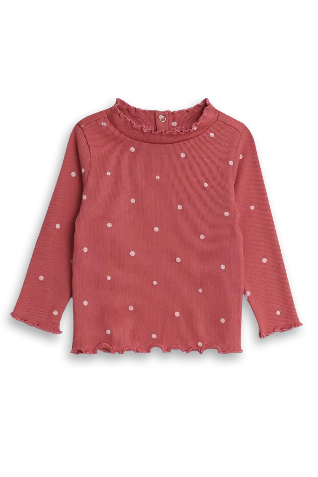 4PRESIDENT Fenna Dusty cedar Dot longsleeve geribd stipjes