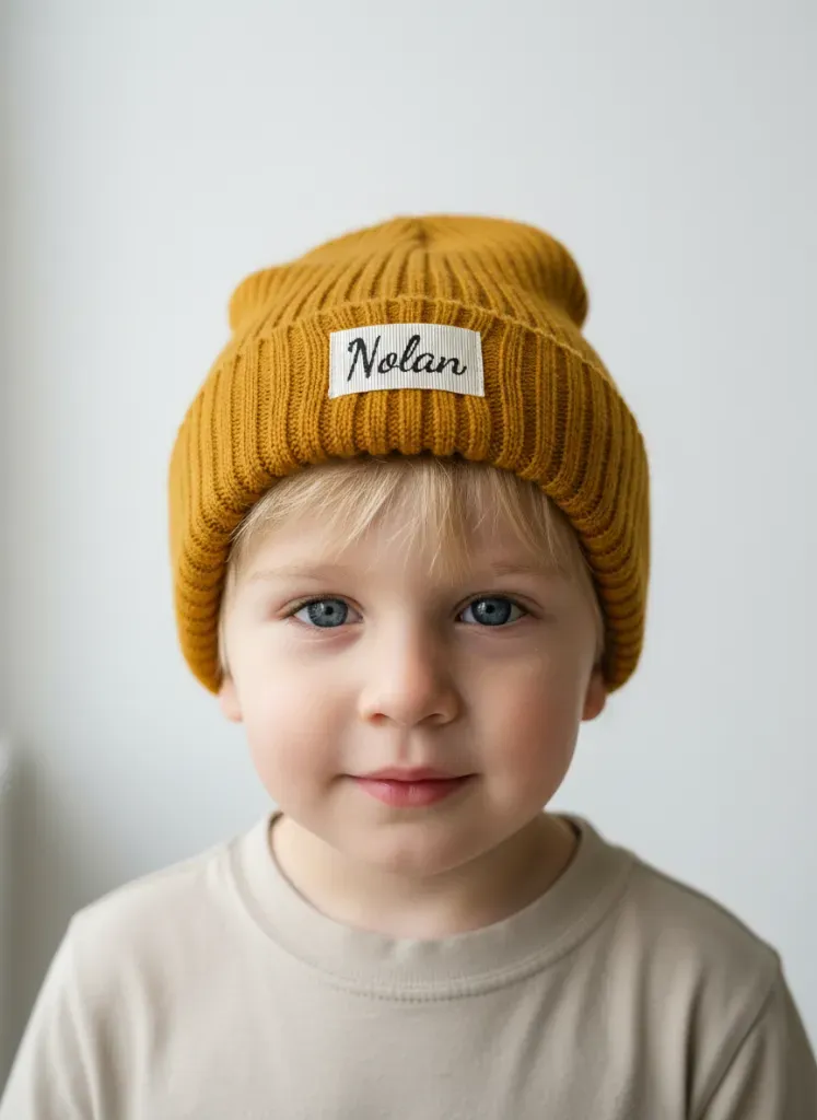 Louloúdi Fynn beanie bordeauxrood met naam