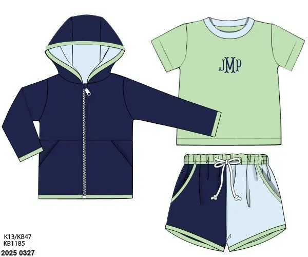 Busy Bee Smocks 3PC Knit Jacket JMP vestset 18M blauw