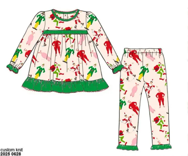 Busy Bee Smocks Holiday Characters loungeset kerst meisjes