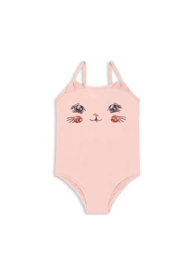 Konges Sløjd Kitty badpak powder pink kattenprint